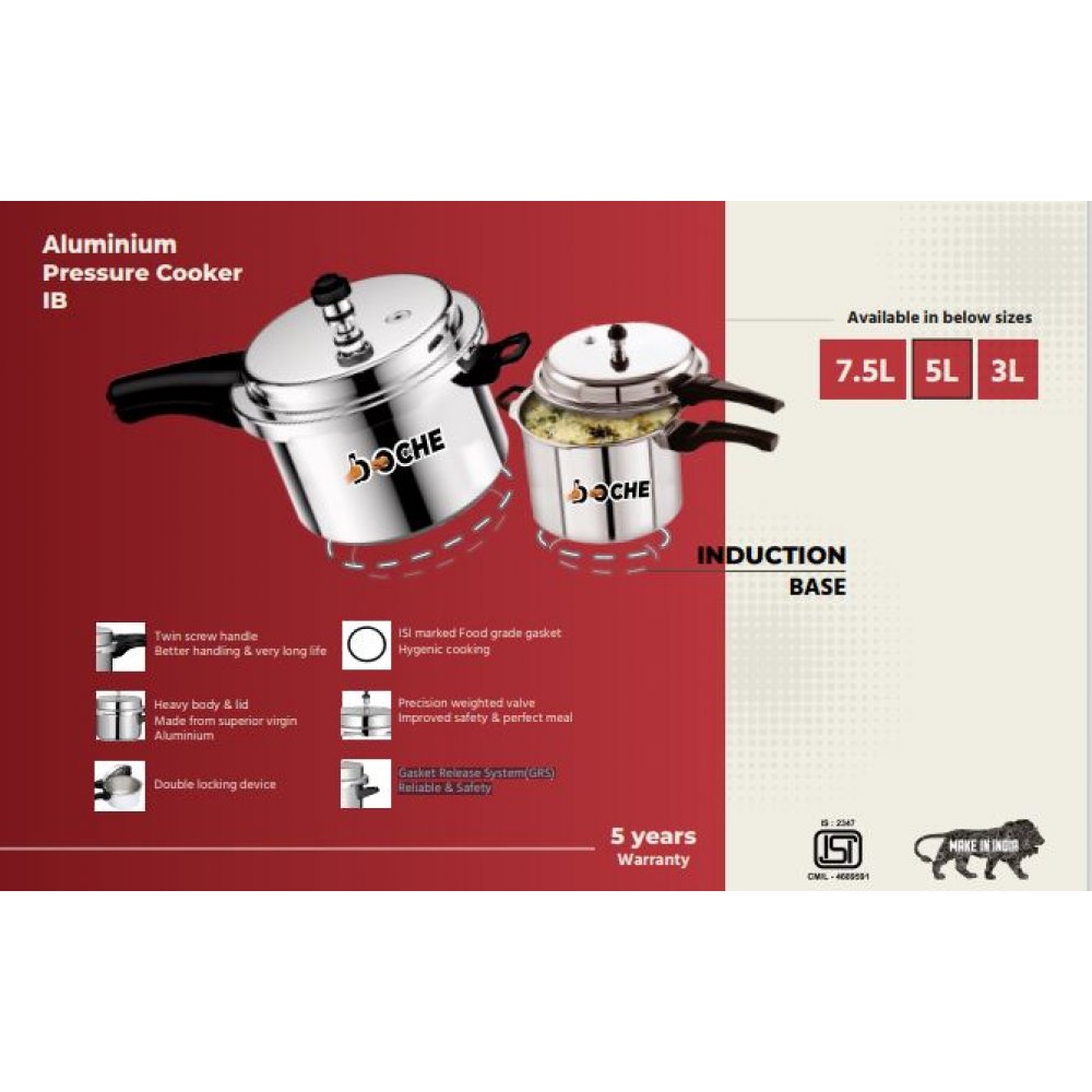 Boche Aluminium Pressure Cooker 5 Litre Induction Base